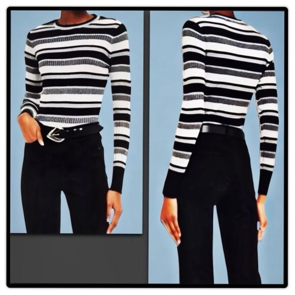 Frame Denim Metallic Striped Rib Knit Sweater - Picture 12 of 16